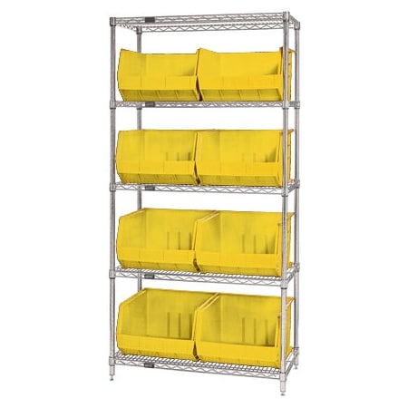 Bsc Preferred 36 x 18 x 74'' - 5 Shelf Wire Shelving Unit with 8 Yellow Bins WSBQ270Y